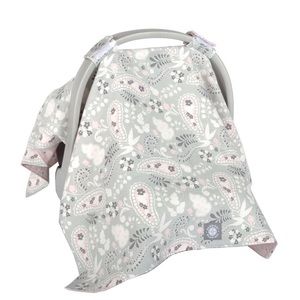 BALBOA BABY CAR SEAT CANOPY BABY COVER 100% COTTON PINK AND GRAY PASLEY FLOWERS